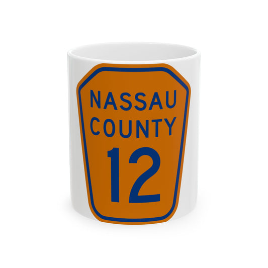 Nassau County 12 NY (New York) (Road Sign) White Coffee Mug