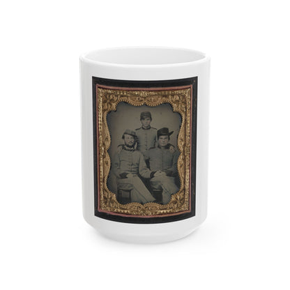 Three Unidentified Soldiers In Confederate Artillerymen Uniforms (U.S. Civil War) White Coffee Mug