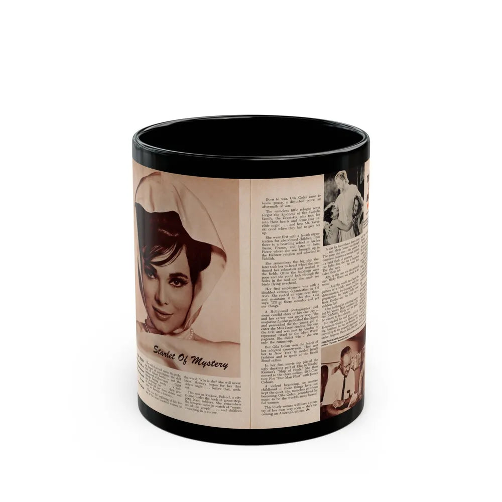 Gila Golan #170 - 1 B&W Glamour Headshot & Article on Gila from Millionaire Mag. March '66 (Vintage Female Icon) Black Coffee Mug-11oz-Go Mug Yourself