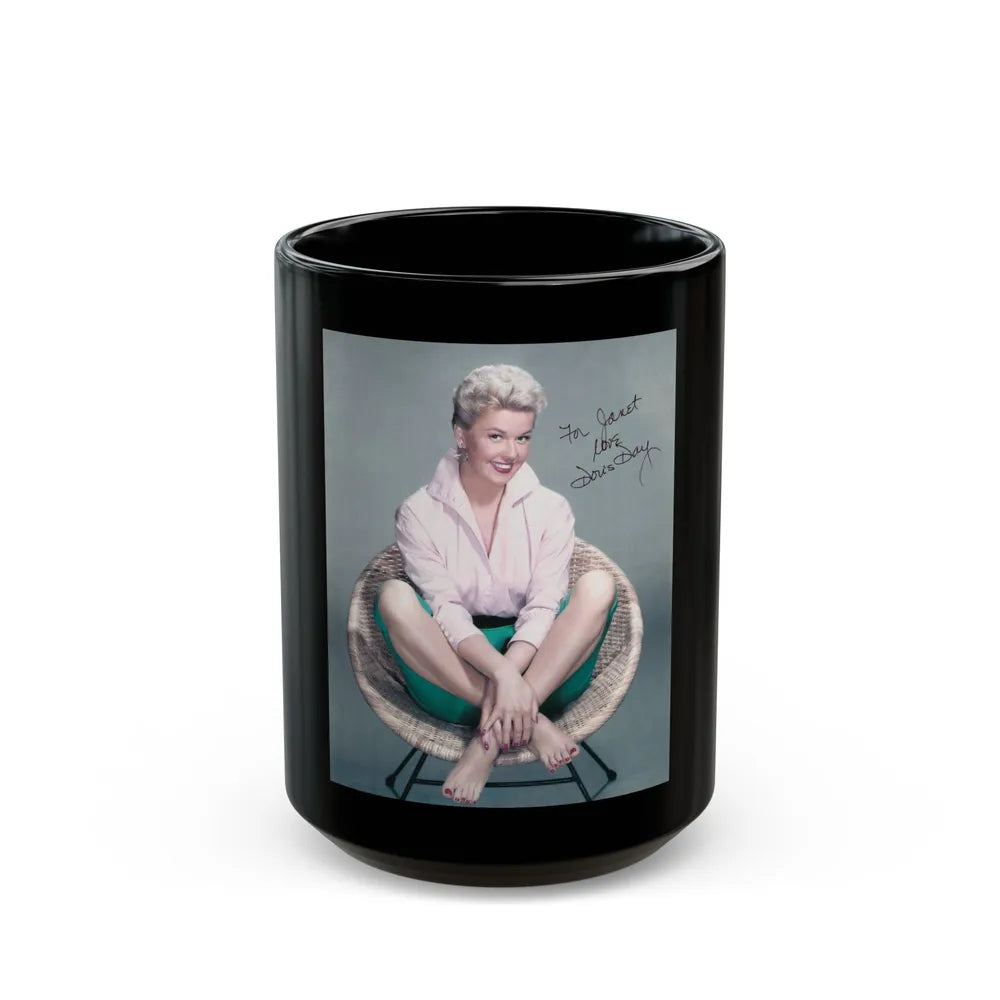 Doris Day #111 (Vintage Female Icon) Black Coffee Mug-15oz-Go Mug Yourself