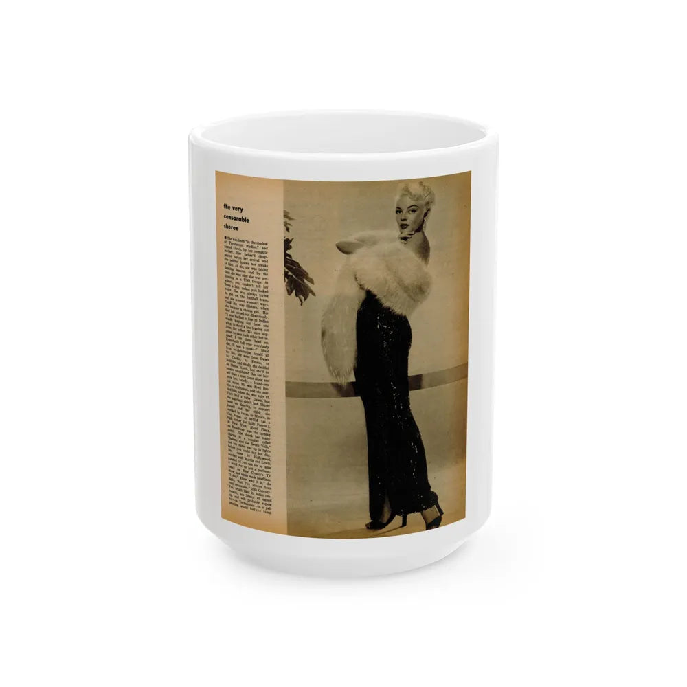 Sheree North #343 - 1 8x10 Page of B&W Glamour Photo with, Short Article from Movie Star Magazine Circa 1950's (Vintage Female Icon) White Coffee Mug-15oz-Go Mug Yourself