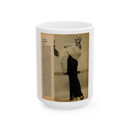 Sheree North #343 - 1 8x10 Page of B&W Glamour Photo with, Short Article from Movie Star Magazine Circa 1950's (Vintage Female Icon) White Coffee Mug-15oz-Go Mug Yourself