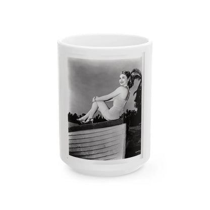 Lori Nelson #231 - Irving Klaw Negative Struck 8x10 1950's 1 Piece Swimsuit Pin-Up Cheesecake Photo (Vintage Female Icon) White Coffee Mug-15oz-Go Mug Yourself