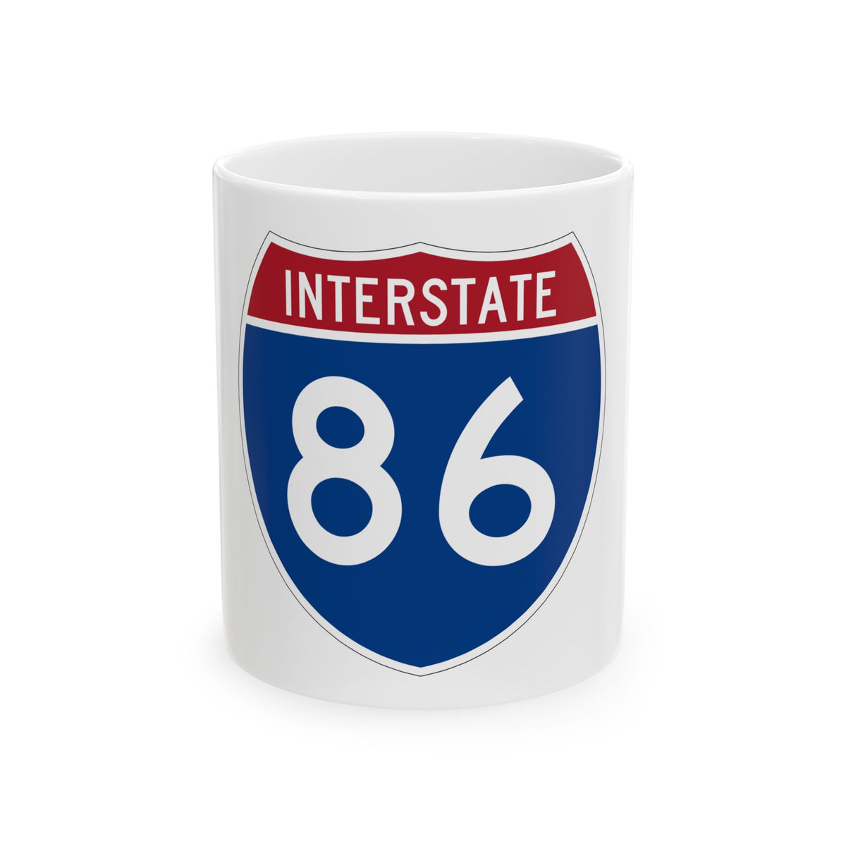 Navy and red US Interstate 86 route shield in flat vector style, with INTERSTATE in white across the red top band.
