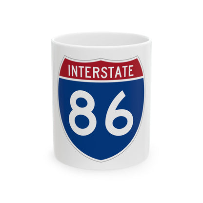 Navy and red US Interstate 86 route shield in flat vector style, with INTERSTATE in white across the red top band.