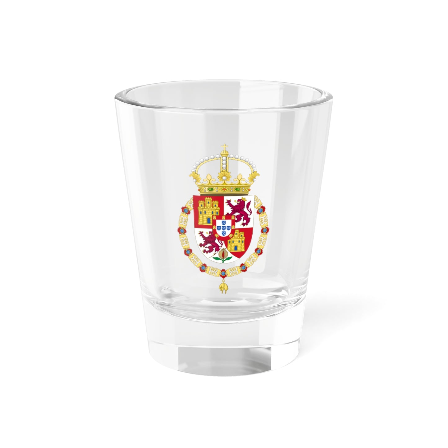 Lesser Royal Coat of Arms of Spanish Monarch Portuguese Inescutcheon (Spain) (Coat of Arms) Shot Glass 1.5oz