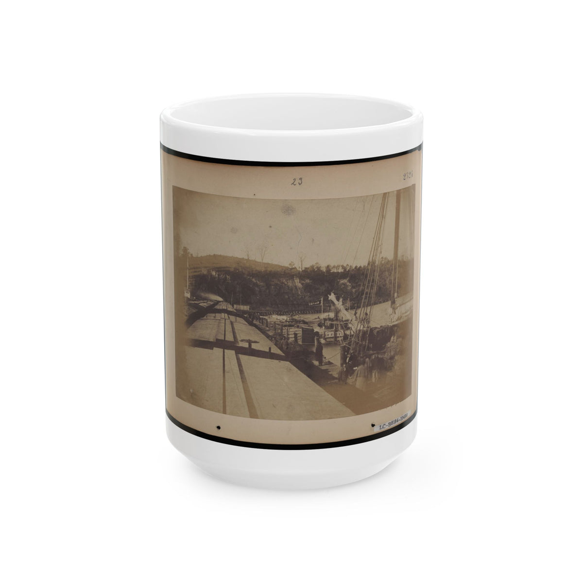 View From The Top Of A Car On The Extreme End Of The Burnside Wharf Looking Towards Shore (U.S. Civil War) White Coffee Mug