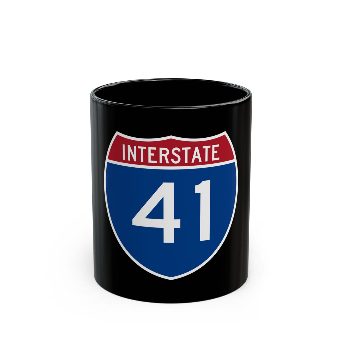Red-topped Interstate 41 shield in navy blue and white, with the word INTERSTATE above the route number 41.