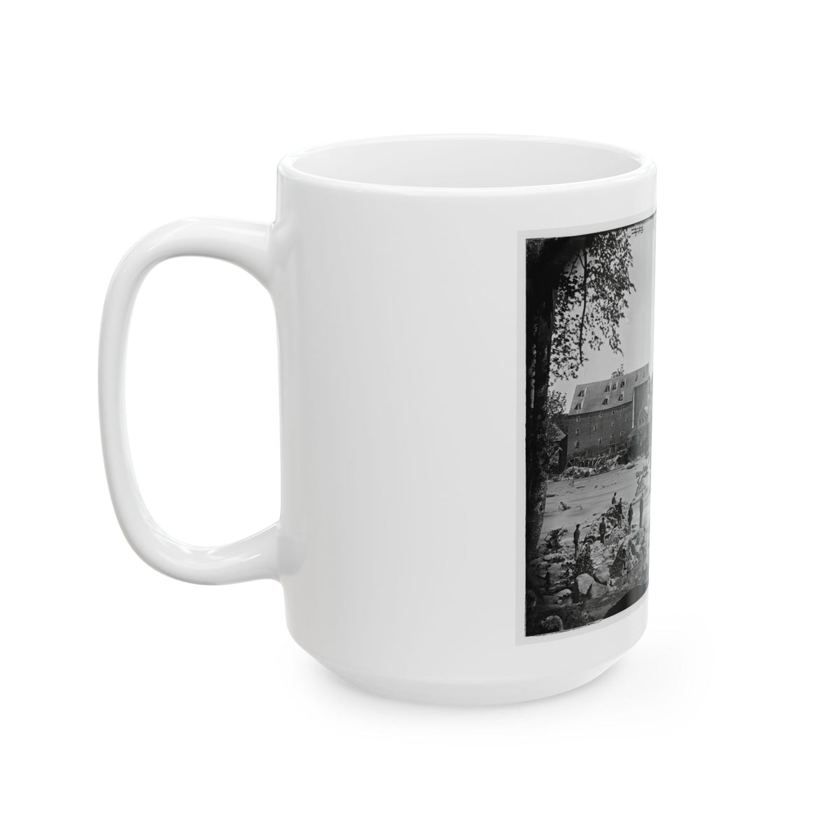 Petersburg, Va., Vicinity. Johnson's Mill On The Appomattox Near Campbell's Bridge; Soldiers Standing On Rocks In The Stream (U.S. Civil War) White Coffee Mug
