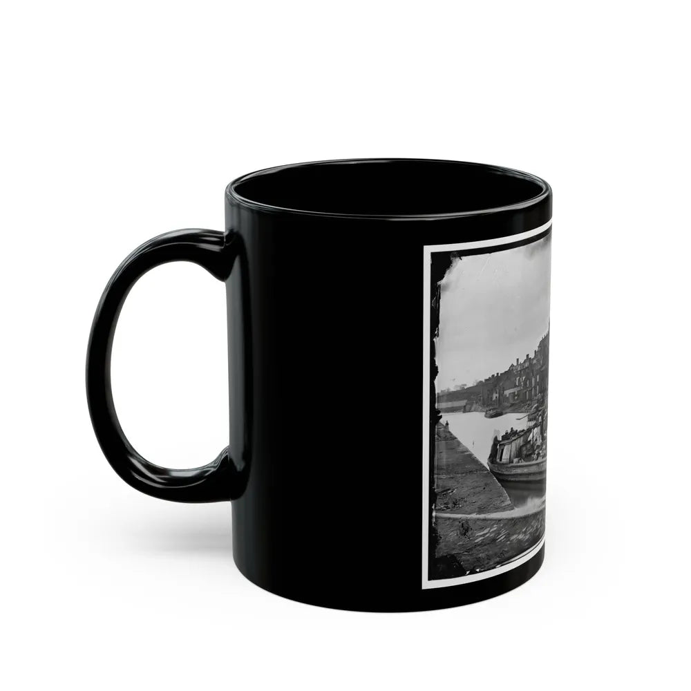 Richmond, Va. Barges With African Americans On The Canal; Ruined Buildings Beyond (U.S. Civil War) Black Coffee Mug-Go Mug Yourself