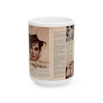 Gila Golan #170 - 1 B&W Glamour Headshot & Article on Gila from Millionaire Mag. March '66 (Vintage Female Icon) White Coffee Mug-15oz-Go Mug Yourself