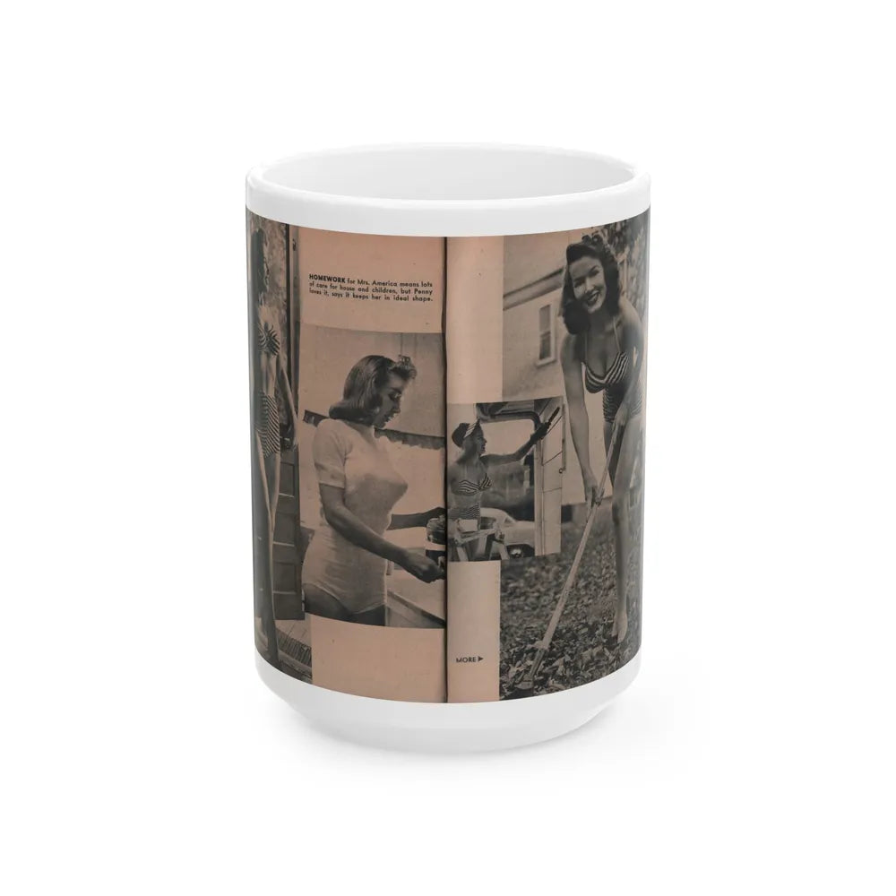 Penny Duncan #50 - [Pages 34 & 35] Pages 3 & 4 of 7 with, 3 B&W Photos & Caption from PHOTO Digest Mag. May '54 (Vintage Female Icon) White Coffee Mug-15oz-Go Mug Yourself