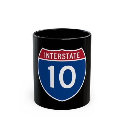 Blue and red Interstate highway shield reading INTERSTATE above the route number 10 in white numerals.
