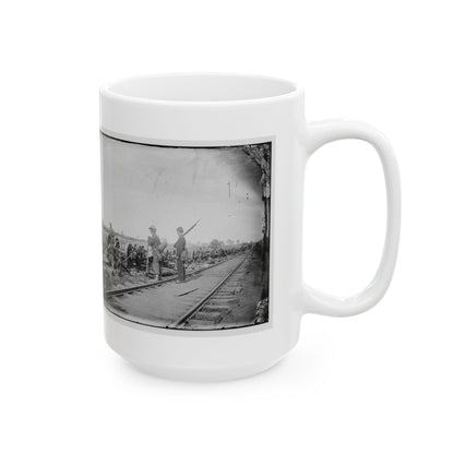 Manassas Junction, Va. Soldiers Beside Damaged Rolling Stock Of The Orange & Alexandria Railroad (U.S. Civil War) White Coffee Mug