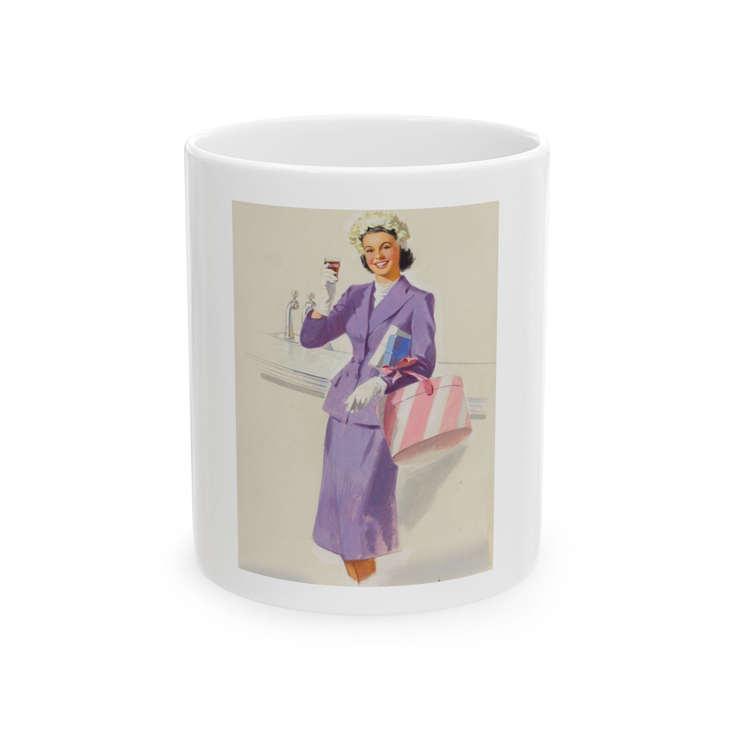 Girl with Hat Box, Coca-Cola advertisement - White Coffee Mug