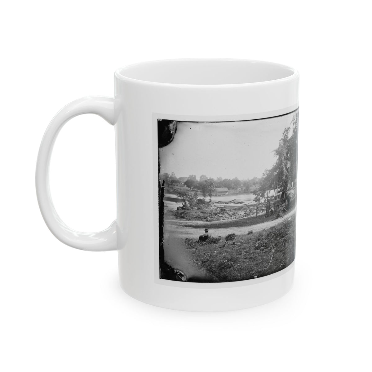 Petersburg, Virginia (Vicinity). View Of James River And Photographic Wagon Of Engineer Corps (U.S. Civil War) White Coffee Mug