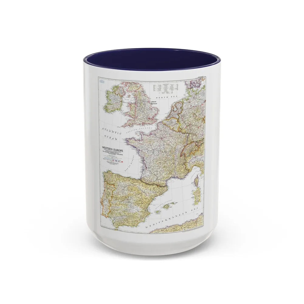 Europe, Western (1950) (Map) Accent Coffee Mug-15oz-Navy-Go Mug Yourself