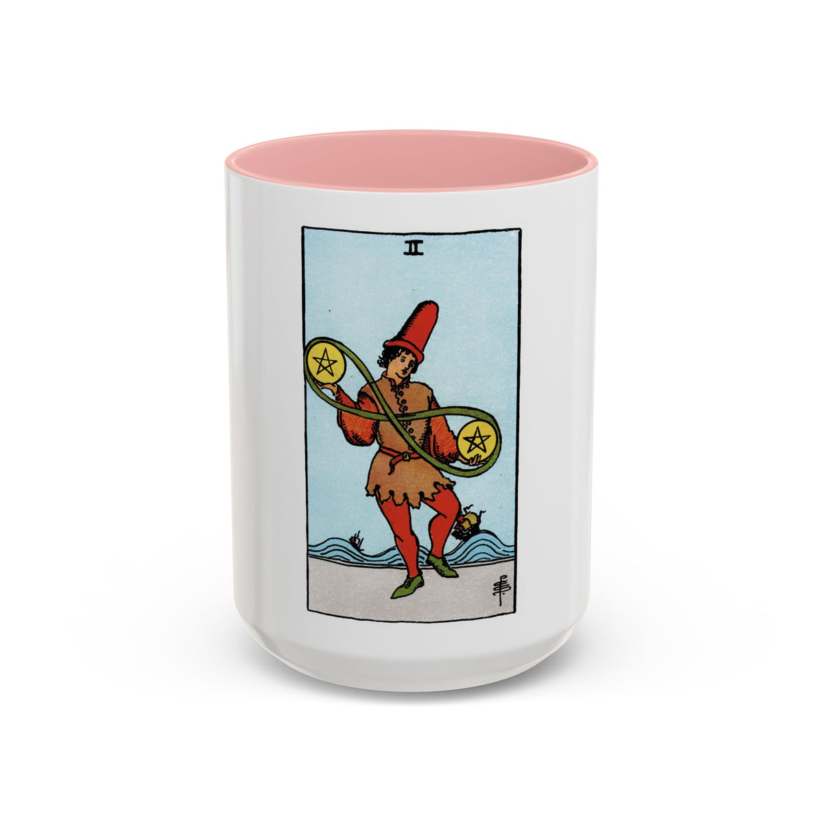 The 2 of Pentacles (Tarot Card) Accent Coffee Mug