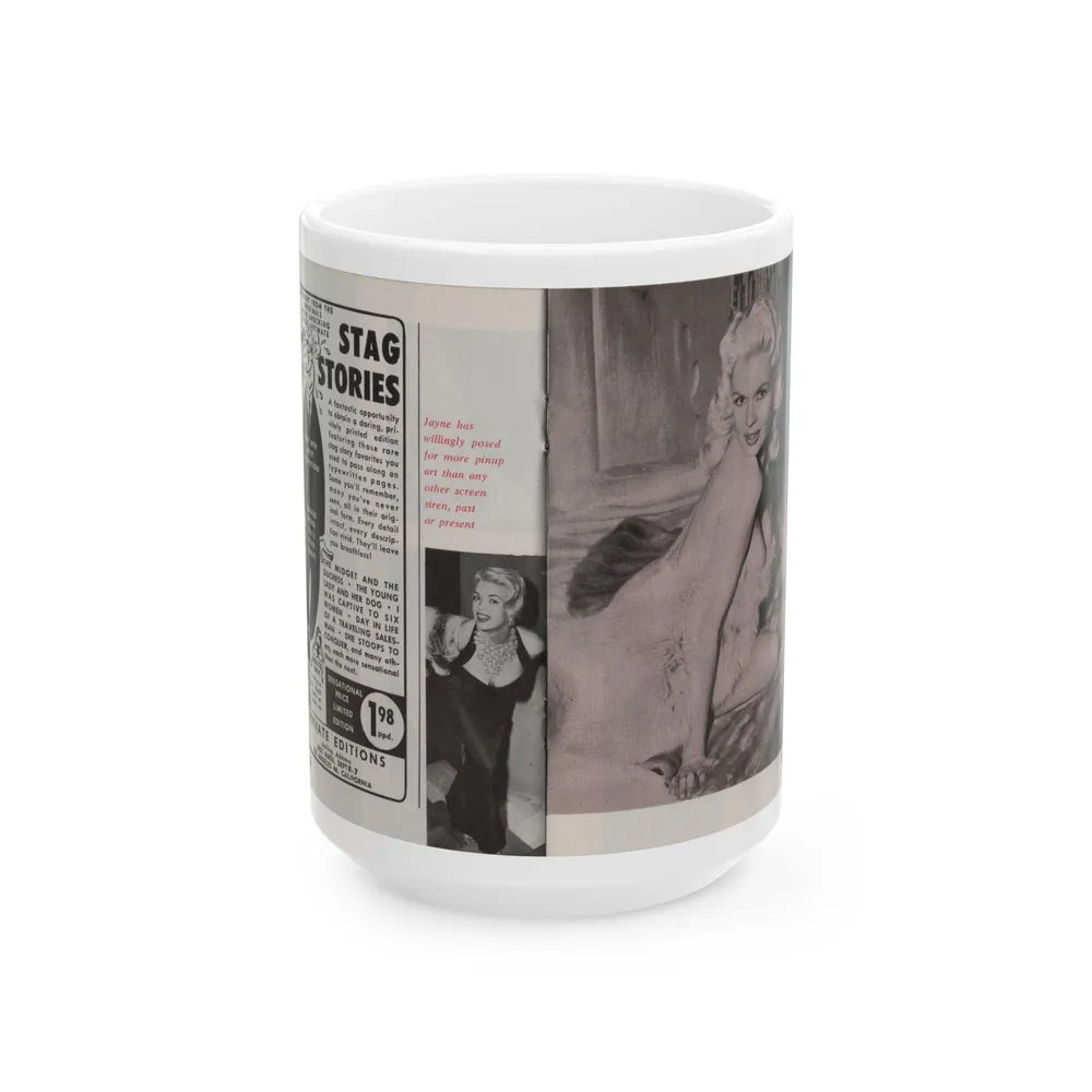 Jayne Mansfield #150 - Pose! Pocket Mag. July '58 - 3 B&W Photos (Vintage Female Icon) White Coffee Mug-15oz-Go Mug Yourself