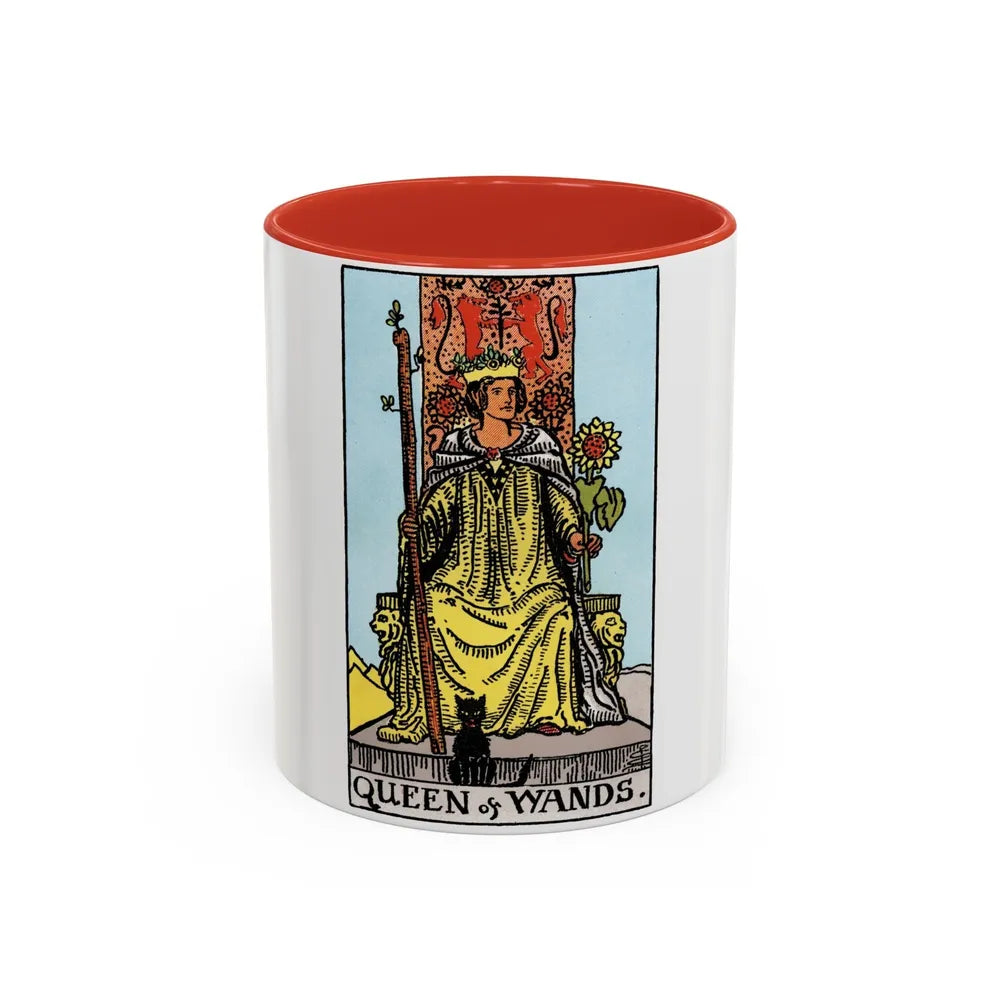 The Queen of Wands (Tarot Card) Accent Coffee Mug-11oz-Red-Go Mug Yourself