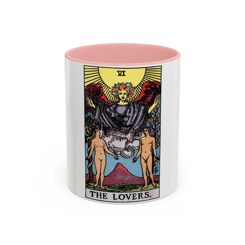 The Lovers (Tarot Card) Accent Coffee Mug-11oz-Pink-Go Mug Yourself