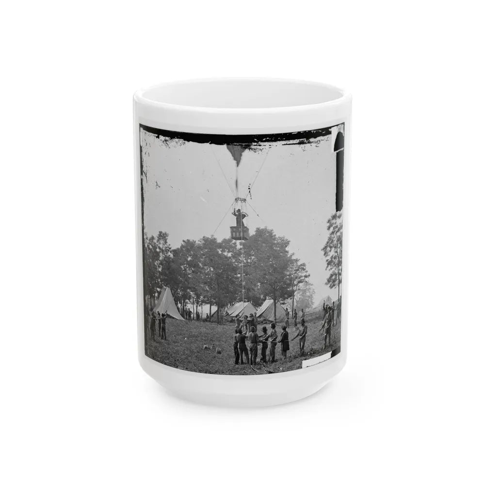 Fair Oaks, Va. Prof. Thaddeus S. Lowe Observing The Battle From His Balloon Intrepid (U.S. Civil War) White Coffee Mug-15oz-Go Mug Yourself