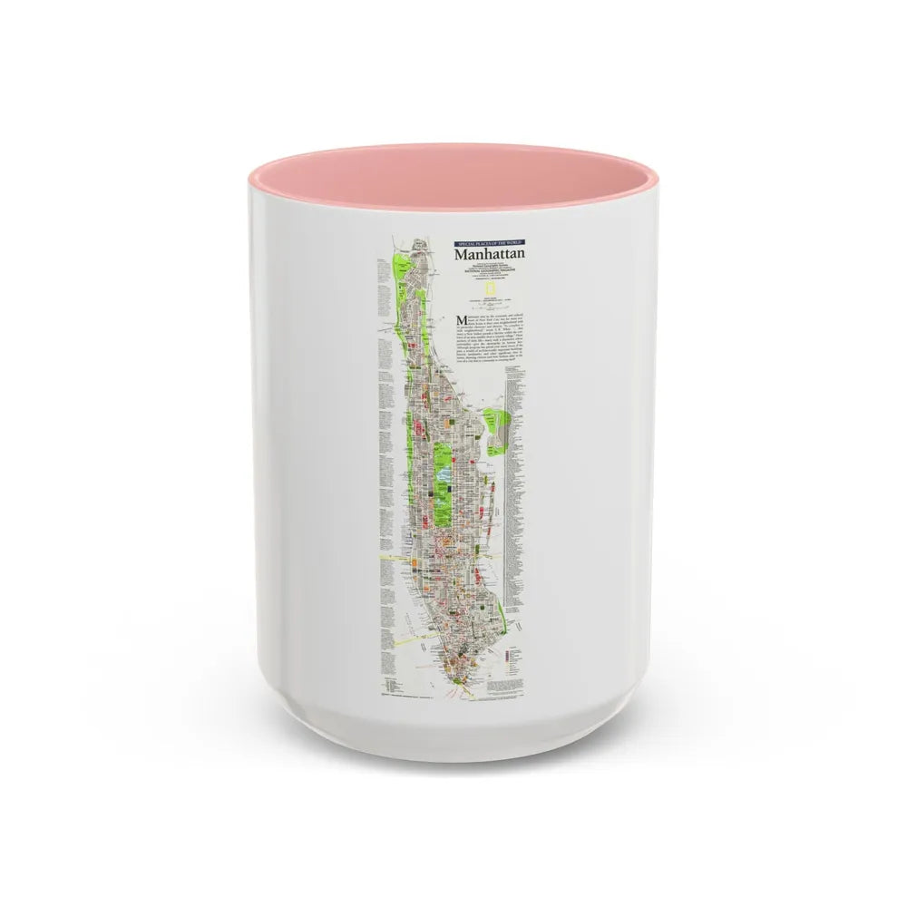 USA - Manhattan (1990) (Map) Accent Coffee Mug-15oz-Pink-Go Mug Yourself