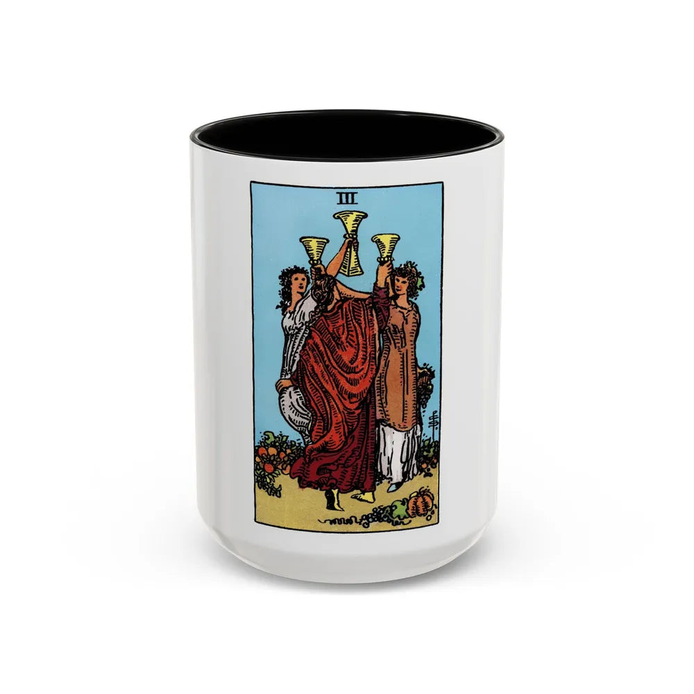 The 3 of Cups (Tarot Card) Accent Coffee Mug-15oz-Black-Go Mug Yourself