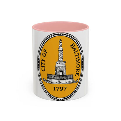 Seal of Baltimore Maryland - Accent Coffee Mug-11oz-Pink-Go Mug Yourself