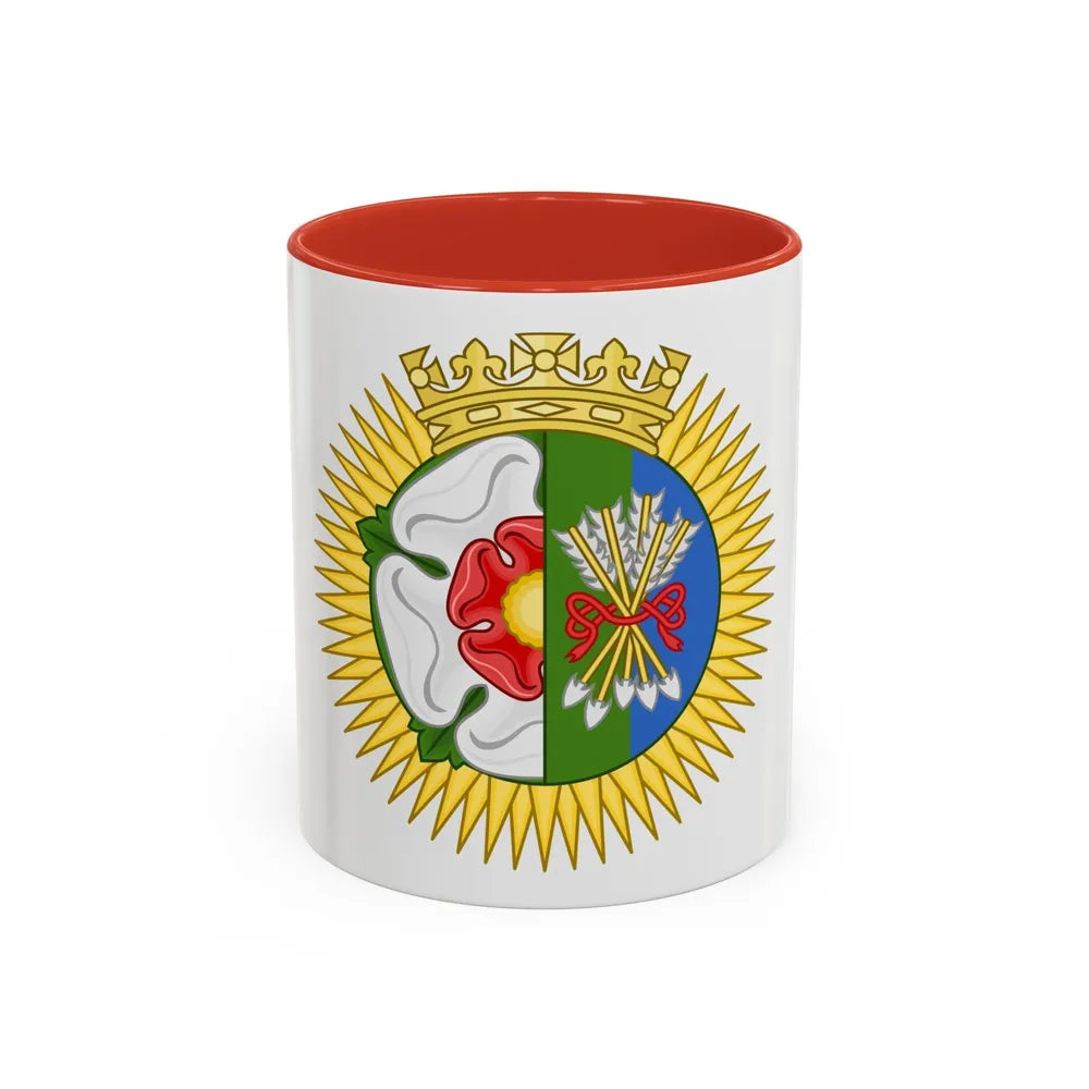 Tudor Rose and Arrows Badge - Accent Coffee Mug-11oz-Red-Go Mug Yourself