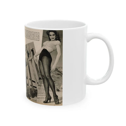 Julie Newmar #481 - Pages 38-39 Pages 3 & 4 of 4 with, Julie+3 B&W Photos & Short Paragraph from COVER GIRLS MODELS Mag. June '54 (Vintage Female Icon) White Coffee Mug-Go Mug Yourself