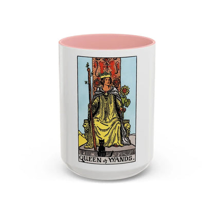 The Queen of Wands (Tarot Card) Accent Coffee Mug-15oz-Pink-Go Mug Yourself