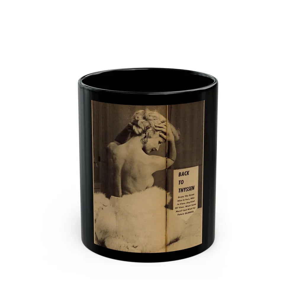 Greta Thyssen #149 - 1 Page, 1 Square Middle Centerfold B&W Photo & Caption from Glance April '59 (Vintage Female Icon) Black Coffee Mug-11oz-Go Mug Yourself