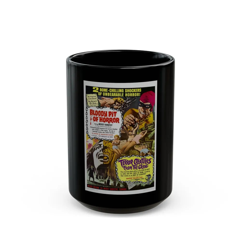 BLOODY PIT OF HORROR +TERROR CREATURES FROM THE GRAVE 1965 Movie Poster - Black Coffee Mug-15oz-Go Mug Yourself