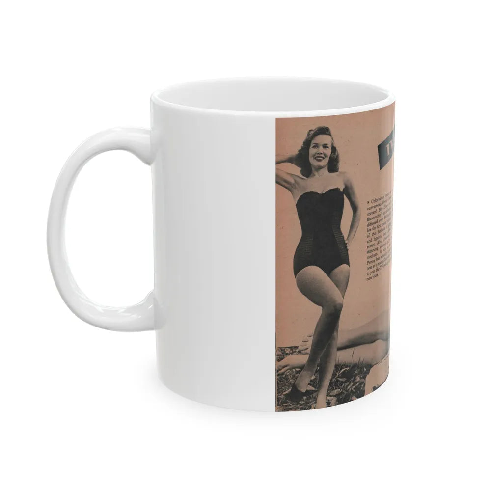 Penny Duncan #49 - [Pages 32 & 33] Pages 1 & 2 of 7 with, 2 B&W Photos, Caption & Info from PHOTO Digest Mag. May '54 (Vintage Female Icon) White Coffee Mug-Go Mug Yourself