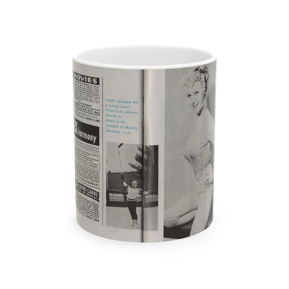 Greta Thyssen #44 - Pose! Pocket Mag. July '58 - 2 B&W Photos & Caption (Vintage Female Icon) White Coffee Mug-11oz-Go Mug Yourself