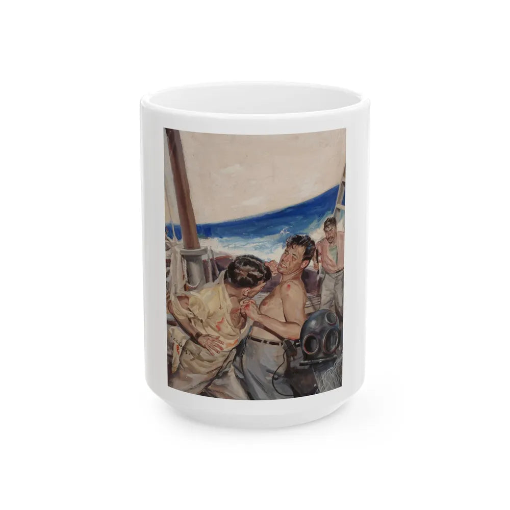 Brawl at Sea, probable men's magazine illustration, circa 1950s - White Coffee Mug-15oz-Go Mug Yourself