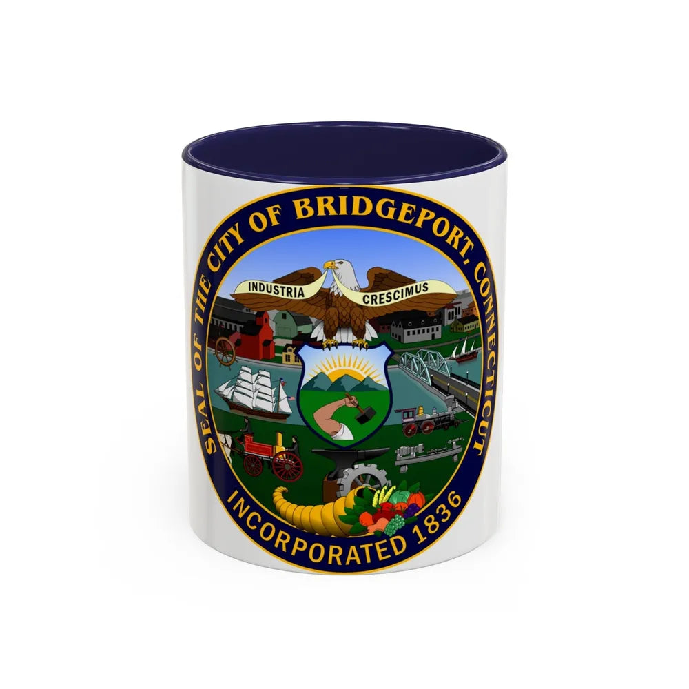 Seal of Bridgeport Connecticut - Accent Coffee Mug-11oz-Navy-Go Mug Yourself