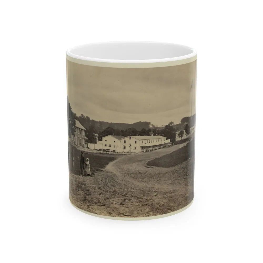 Cavalry Depot At Giesboro, Md. Soldier Facing Man And Girl With People In Horse-Drawn Carriage In Foreground (U.S. Civil War) White Coffee Mug-11oz-Go Mug Yourself