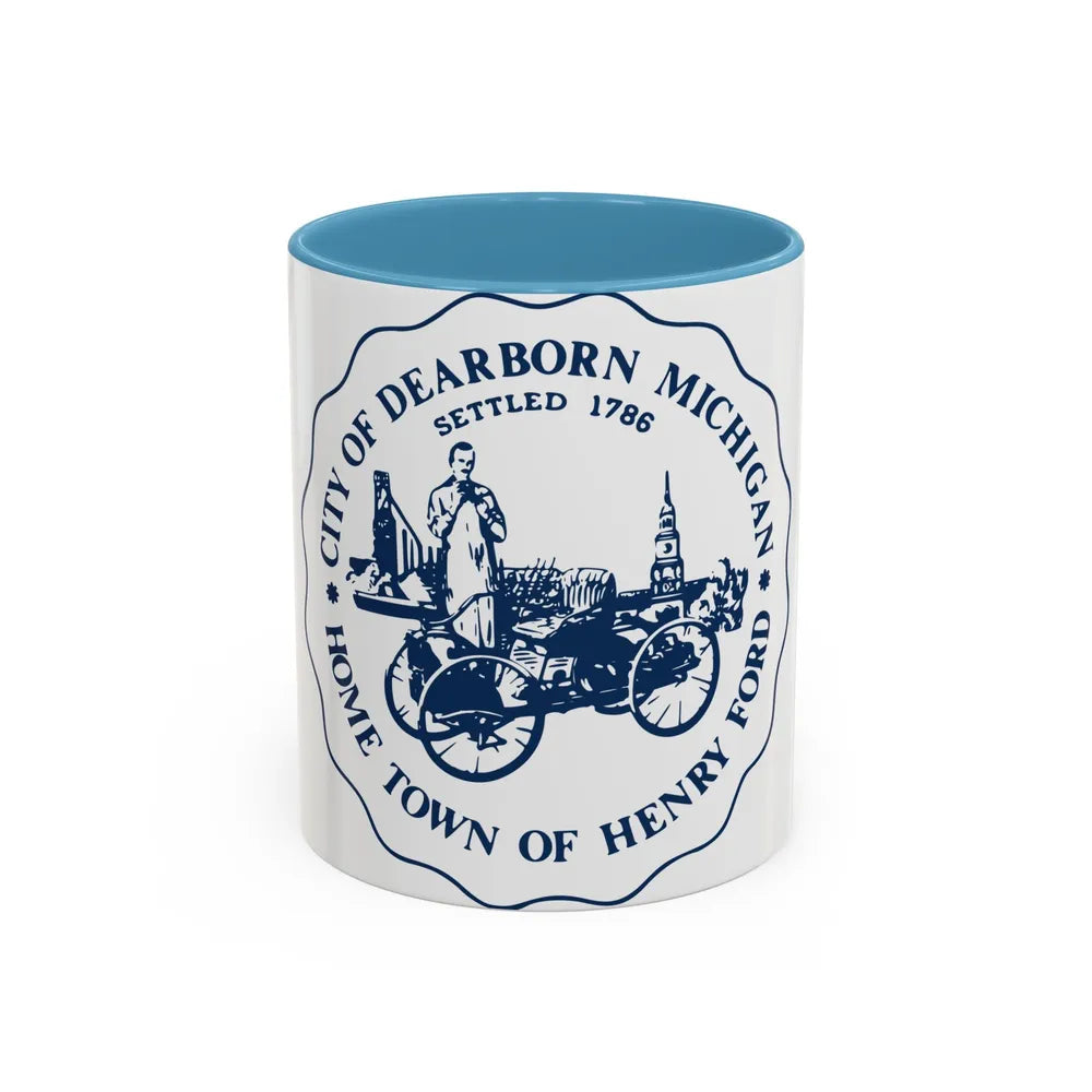 Seal of Dearborn Michigan - Accent Coffee Mug-11oz-Light Blue-Go Mug Yourself