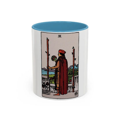 The 2 of Wands (Tarot Card) Accent Coffee Mug-11oz-Light Blue-Go Mug Yourself