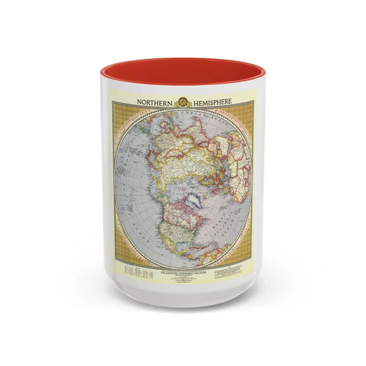 Northern Hemisphere (1946) (Map) Accent Coffee Mug-15oz-Red-Go Mug Yourself