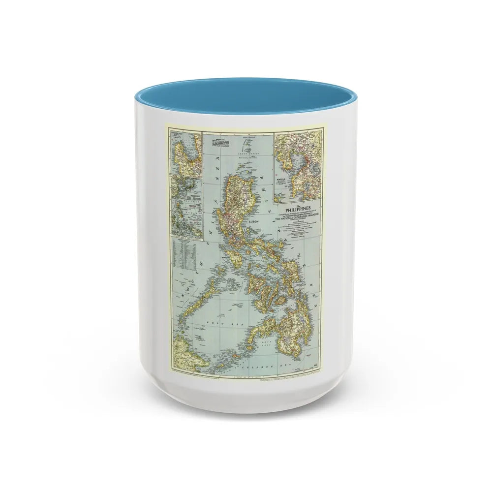 Philippines, The (1945) (Map) Accent Coffee Mug-15oz-Light Blue-Go Mug Yourself