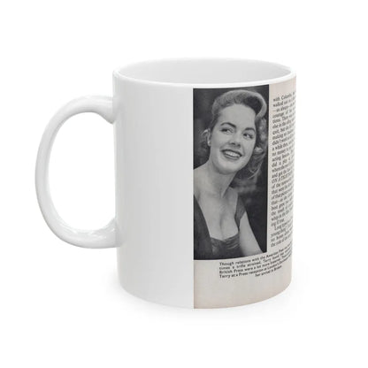 Terry Moore #444 - 66 PHOTOGRAPHS OF Terry MOORE U.K. Pocket Mag. Pages 18 & 19 (Vintage Female Icon) White Coffee Mug-Go Mug Yourself