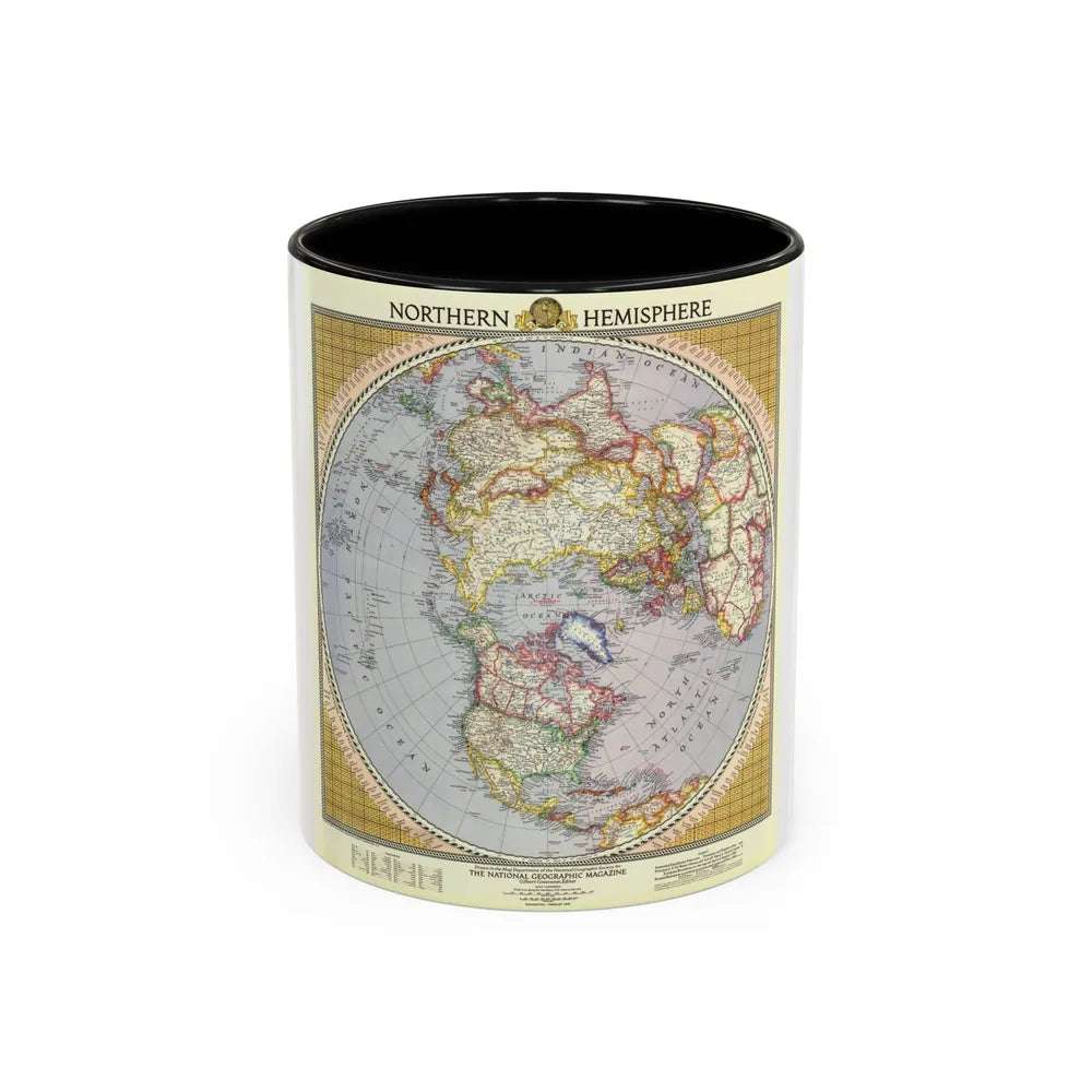 Northern Hemisphere (1946) (Map) Accent Coffee Mug-11oz-Black-Go Mug Yourself