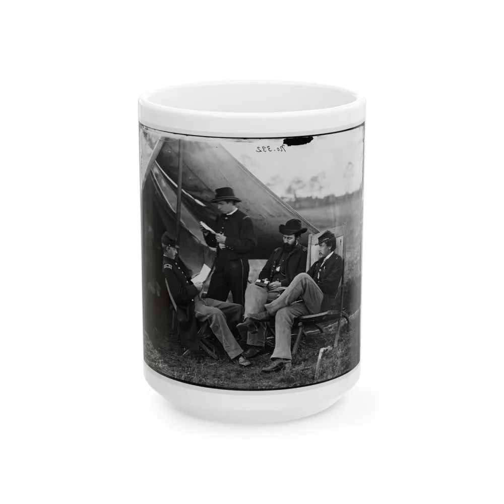 Culpeper, Virginia. Group Of Officers. Capt. Pierce, Capt. Page, Capt. Howell, Lt. Kelly. Headquarters, Army Of The Potomac (U.S. Civil War) White Coffee Mug-15oz-Go Mug Yourself