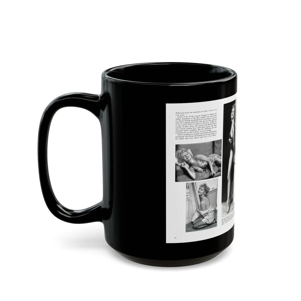 Greta Thyssen #127 - 2 Pages 5 B&W Photos from Modern Man Mag. April '57 (Vintage Female Icon) Black Coffee Mug-Go Mug Yourself