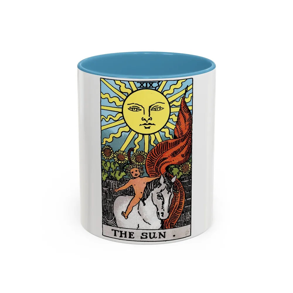 The Sun (Tarot Card) Accent Coffee Mug-11oz-Light Blue-Go Mug Yourself