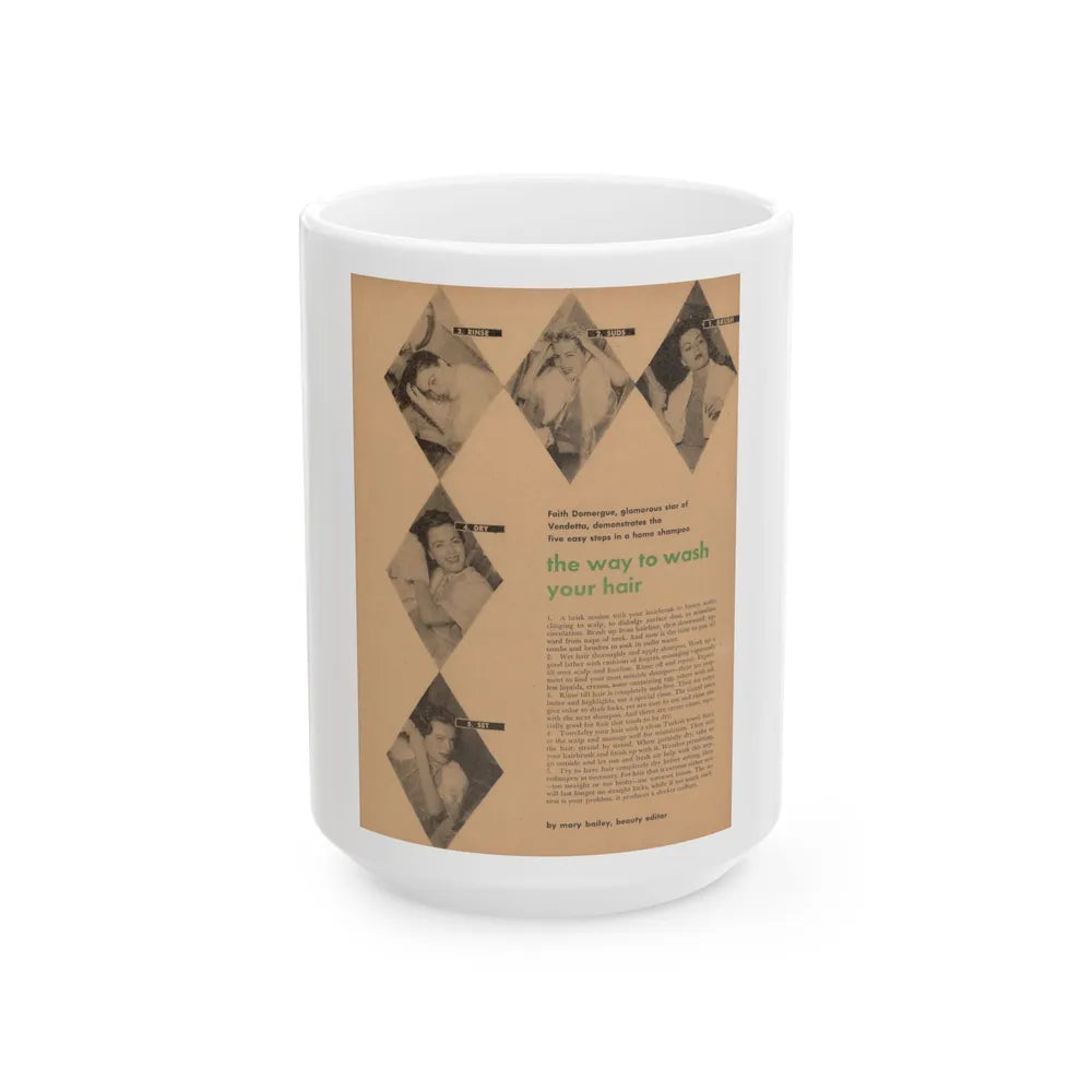 Faith Domergue #226 - Shampoo Advertisement Featuring, Faith from 50's (Vintage Female Icon) White Coffee Mug-15oz-Go Mug Yourself