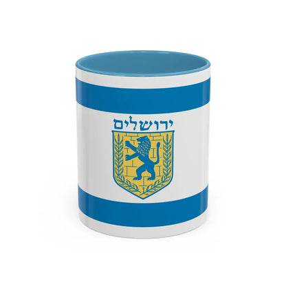 Flag of Jerusalem Israel - Accent Coffee Mug-11oz-Light Blue-Go Mug Yourself